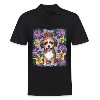 Süßer Löwchen Hund mit Blumen und Krone - Männer Poloshirt - Schwarz - Vorne - Kai (181cm)