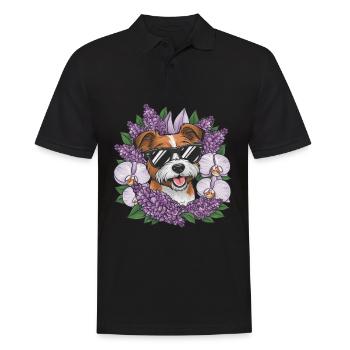 Norfolk Terrier mit Sonnenbrille und Orchideen - Männer Poloshirt - Schwarz - Vorne - Kai (181cm)