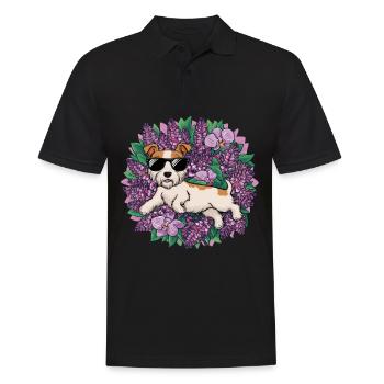 Norfolk Terrier mit Sonnenbrille und Orchideen - Männer Poloshirt - Schwarz - Vorne - Kai (181cm)