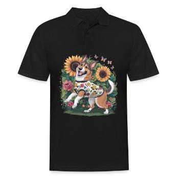 Chien d’élan norvégien avec roses, papillons - Polo Homme - noir - Devant - Kai (181cm)
