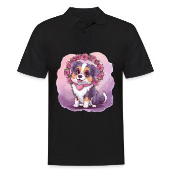 Cartoon Australischer Schäferhund mit Rosen - Männer Poloshirt - Schwarz - Vorne - Kai (181cm)