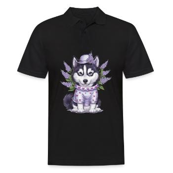 Süßer Cartoon Husky mit Flieder - Männer Poloshirt - Schwarz - Vorne - Kai (181cm)