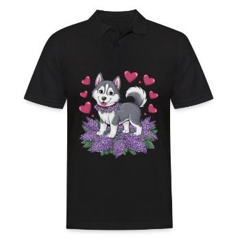 Süßer Cartoon Husky mit Flieder - Männer Poloshirt - Schwarz - Vorne - Kai (181cm)