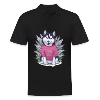 Süßer Cartoon Husky mit Flieder - Männer Poloshirt - Schwarz - Vorne - Kai (181cm)