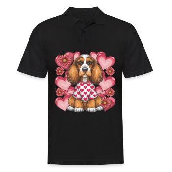 Cute Cocker Spaniel, Hearts and Flowers - Men's Polo Shirt - black - Front - Kai (181cm)