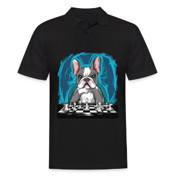Französische Bulldogge spielt Schach - Männer Poloshirt - Schwarz - Vorne - Kai (181cm)