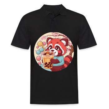 Roter Kawaii Panda mit Bubble Tea - Männer Poloshirt - Schwarz - Vorne - Kai (181cm)