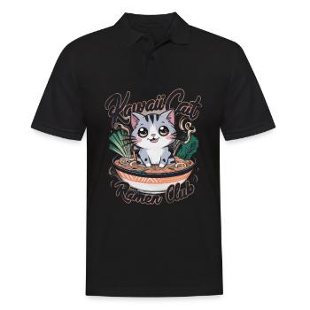 Kawaii Katze mit Ramen Schüssel - Männer Poloshirt - Schwarz - Vorne - Kai (181cm)
