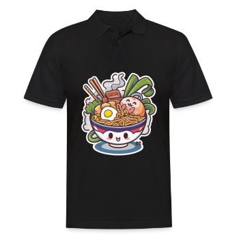 Kawaii Katze mit Ramen Schüssel - Männer Poloshirt - Schwarz - Vorne - Kai (181cm)