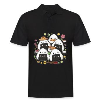 Niedliche Kawaii Onigiri Reisbällchen - Männer Poloshirt - Schwarz - Vorne - Kai (181cm)