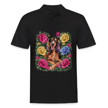 Bande dessinée Setter irlandais avec des roses - Polo Homme - noir - Devant - Kai (181cm)
