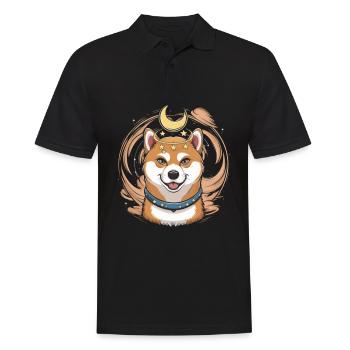 Dessin animé cool Shiba Inu avec la lune et les étoiles - Polo Homme - noir - Devant - Kai (181cm)