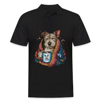 Dandie Dinmont Terrier with Blanket and Coffee Mug - Men's Polo Shirt - black - Front - Kai (181cm)