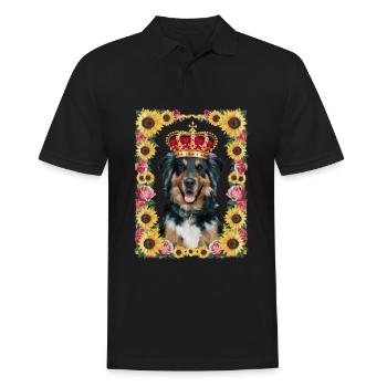 Cartoon Münsterland dog with crown, roses - Men's Polo Shirt - black - Front - Kai (181cm)