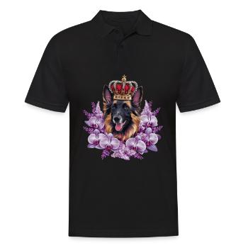 Belgischer Schäferhund mit Krone, Fliedern - Männer Poloshirt - Schwarz - Vorne - Kai (181cm)