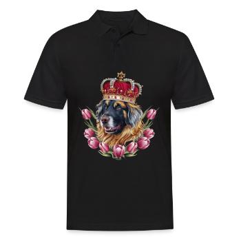 Leonberger Hund mit Krone und Tulpen - Männer Poloshirt - Schwarz - Vorne - Kai (181cm)