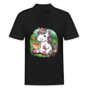 Licorne Kawaii avec miel et thé - Polo Homme - noir - Devant - Kai (181cm)