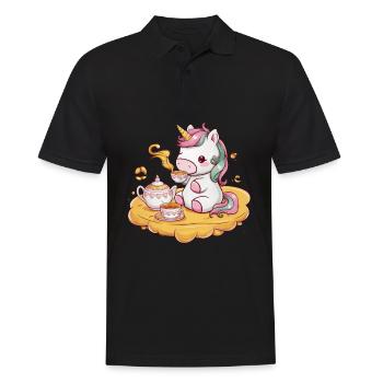 Kawaii Einhorn mit Honig und Tee - Männer Poloshirt - Schwarz - Vorne - Kai (181cm)