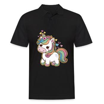 Niedliches Kawaii Einhorn mit Herzen - Männer Poloshirt - Schwarz - Vorne - Kai (181cm)