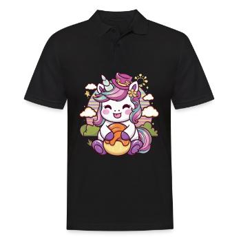 Kawaii Einhorn mit leckerem Essen - Männer Poloshirt - Schwarz - Vorne - Kai (181cm)