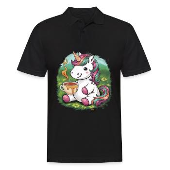 Licorne Kawaii avec miel et thé - Polo Homme - noir - Devant - Kai (181cm)