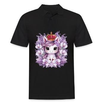 Kawaii Einhorn mit Orchideen und Flieder - Männer Poloshirt - Schwarz - Vorne - Kai (181cm)