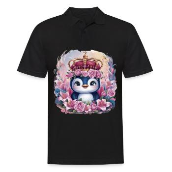 Kawaii penguin with crown, roses and lilies - Men's Polo Shirt - black - Front - Kai (181cm)