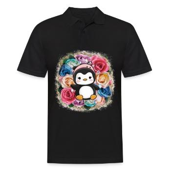 Cartoon Kawaii Pinguin mit Krone - Männer Poloshirt - Schwarz - Vorne - Kai (181cm)