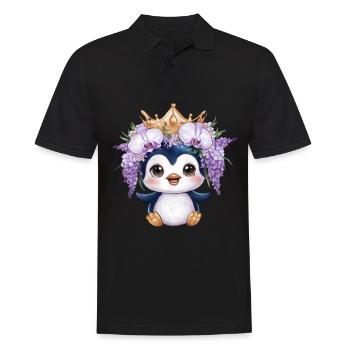 Pingouin Kawaii avec orchidées, couronne et lilas - Polo Homme - noir - Devant - Kai (181cm)
