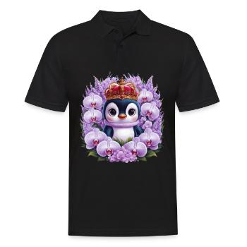Pingouin Kawaii avec orchidées, couronne et lilas - Polo Homme - noir - Devant - Kai (181cm)