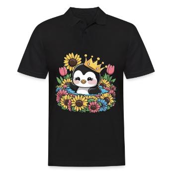 Pingouin Kawaii avec Couronne, Tulipes et Tournesols - Polo Homme - noir - Devant - Kai (181cm)