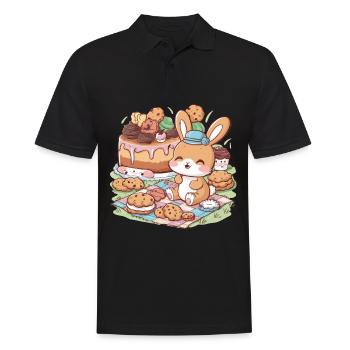Dessin animé lapin kawaii avec des biscuits et un gâteau - Polo Homme - noir - Devant - Kai (181cm)