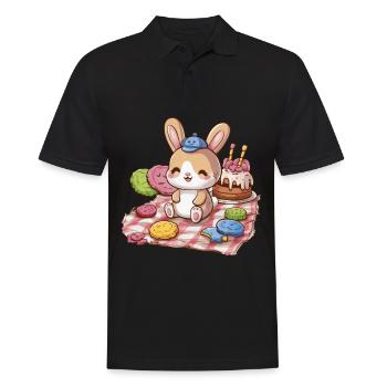 Dessin animé lapin kawaii avec des biscuits et un gâteau - Polo Homme - noir - Devant - Kai (181cm)