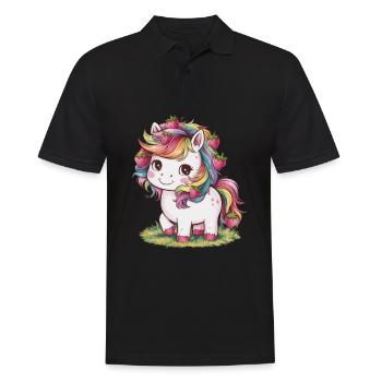 Licorne Kawaii aux fraises - Polo Homme - noir - Devant - Kai (181cm)