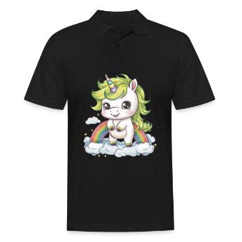 Niedliches Einhorn mit Regenbogen im Kawaii Look - Männer Poloshirt - Schwarz - Vorne - Kai (181cm)