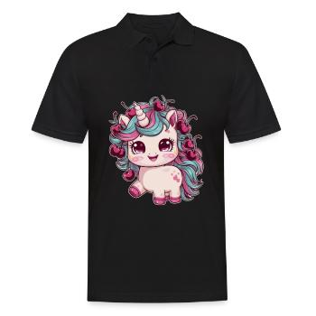 Cooles Kawaii Einhorn mit Kirschen - Männer Poloshirt - Schwarz - Vorne - Kai (181cm)