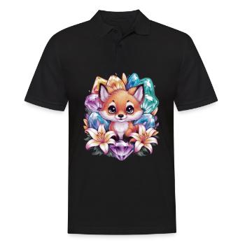 Dessin animé Kawaii renard avec des fleurs colorées - Polo Homme - noir - Devant - Kai (181cm)