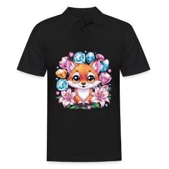 Cartoon Kawaii Fuchs mit farbenfrohen Blumen - Männer Poloshirt - Schwarz - Vorne - Kai (181cm)