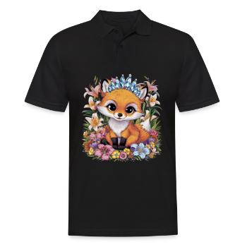 Dessin animé Kawaii renard avec des fleurs colorées - Polo Homme - noir - Devant - Kai (181cm)