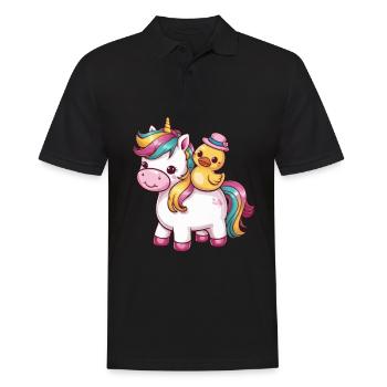 Kawaii unicorn with cute rubber duck - Men's Polo Shirt - black - Front - Kai (181cm)