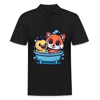 Kawaii fox in cartoon style with rubber duck - Men's Polo Shirt - black - Front - Kai (181cm)