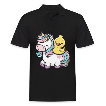 Kawaii Einhorn mit niedlicher Quietscheente - Männer Poloshirt - Schwarz - Vorne - Kai (181cm)