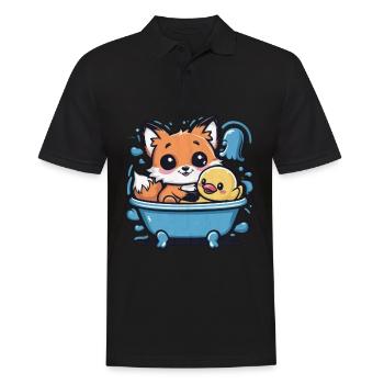 Kawaii fox in cartoon style with rubber duck - Men's Polo Shirt - black - Front - Kai (181cm)