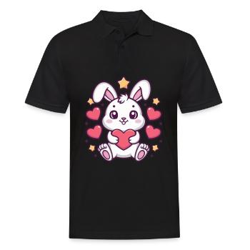 Mignon lapin kawaii avec des cœurs et des étoiles - Polo Homme - noir - Devant - Kai (181cm)