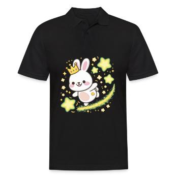 Süßer Kawaii Hase mit Krone und Sternen - Männer Poloshirt - Schwarz - Vorne - Kai (181cm)