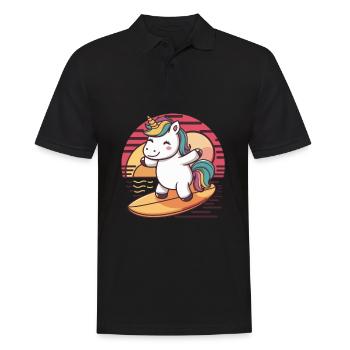 Surfendes Kawaii Einhorn mit Surfbrett - Männer Poloshirt - Schwarz - Vorne - Kai (181cm)