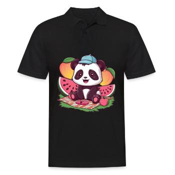 Kawaii Panda mit Pfirsichen und Wassermelonen - Männer Poloshirt - Schwarz - Vorne - Kai (181cm)