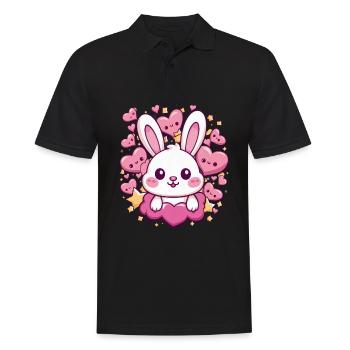 Süßer Kawaii Hase mit Herzen und Sternen - Männer Poloshirt - Schwarz - Vorne - Kai (181cm)