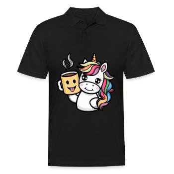 Licorne kawaii buvant du cacao - Polo Homme - noir - Devant - Kai (181cm)