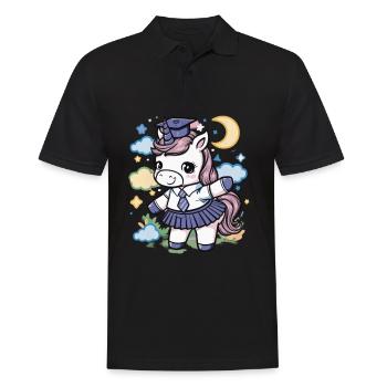 Licorne kawaii portant un uniforme scolaire - Polo Homme - noir - Devant - Kai (181cm)